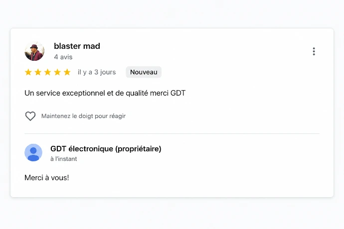 avis google client satisfait GDT électronique Montéeal